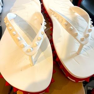 White Loubi Flip Donna Flat Rubber Slides